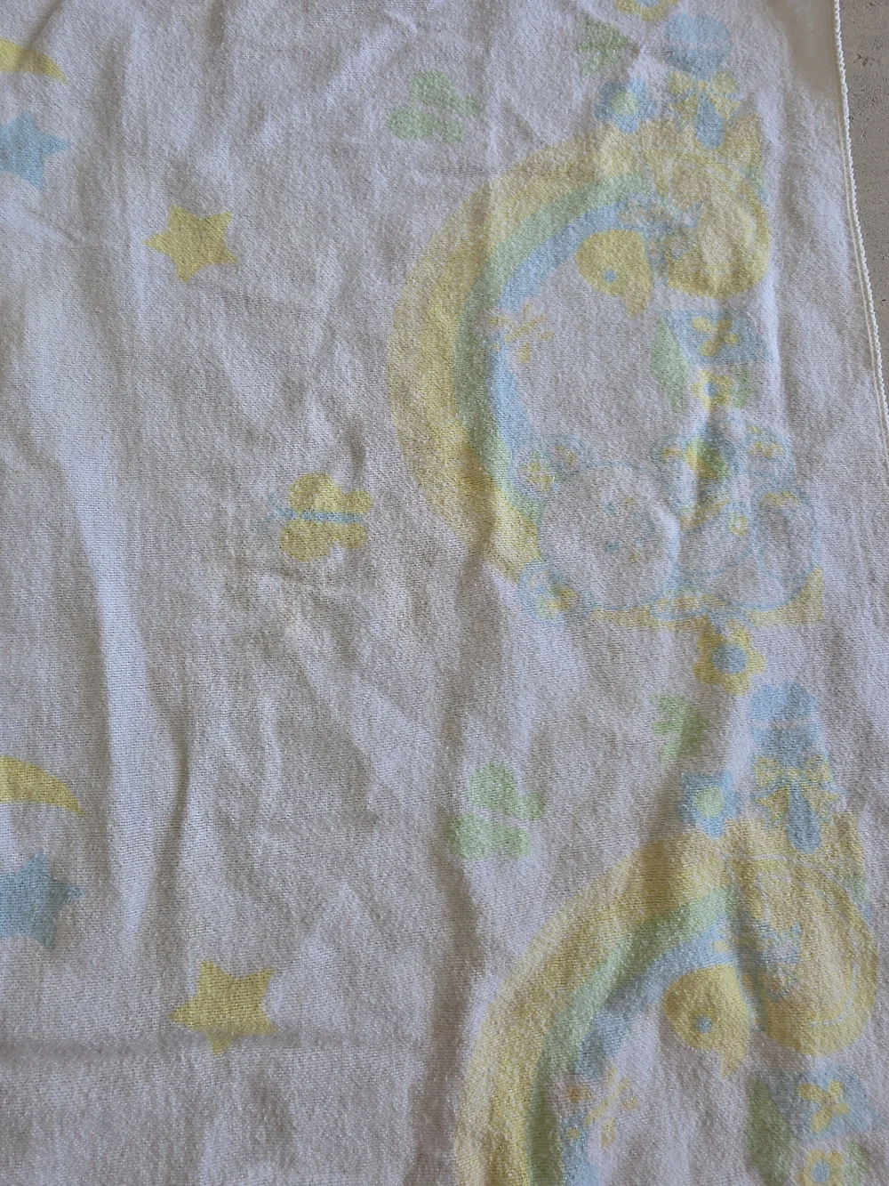 Vintage Baby Receiving Blanket Pastel Bears Rainbows Moon Stars Nursery